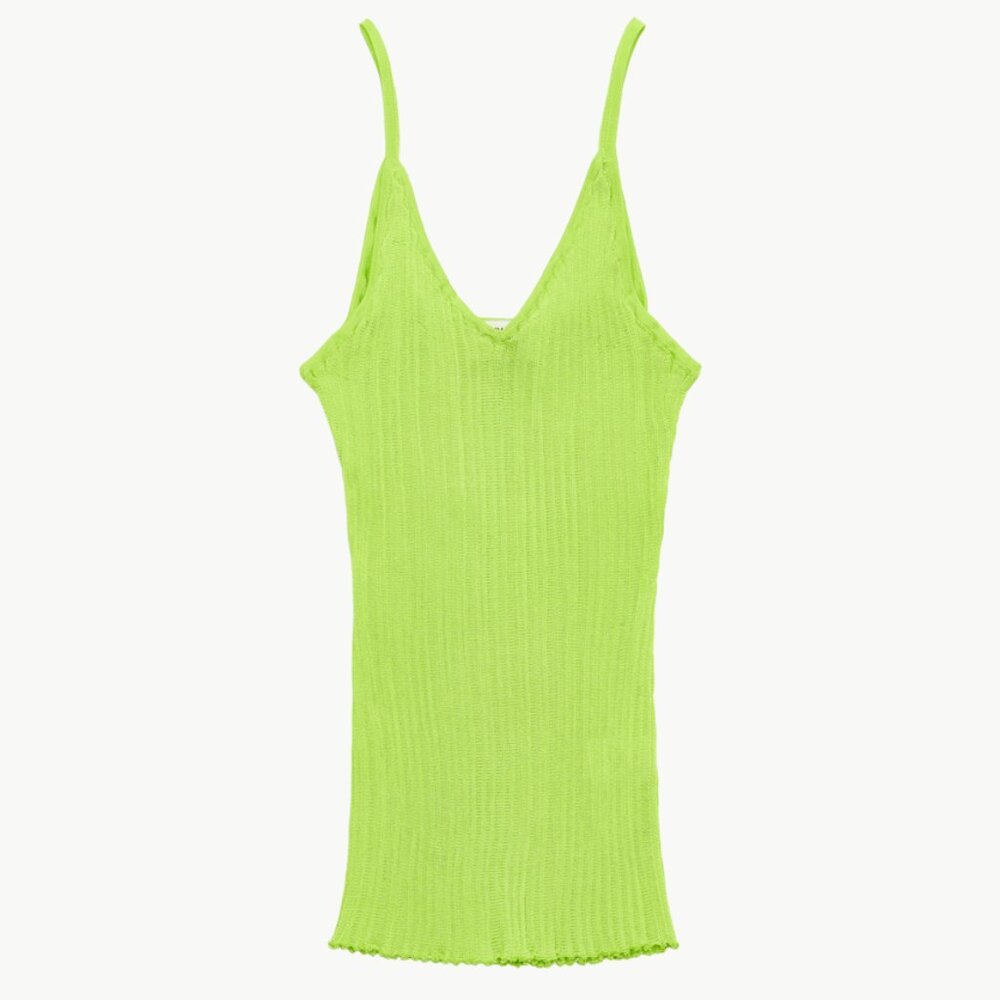 Maryam Nassir Zadeh Blanca Tank Size M Fern Brat Neon Green Ribbed Knit Top Nwt